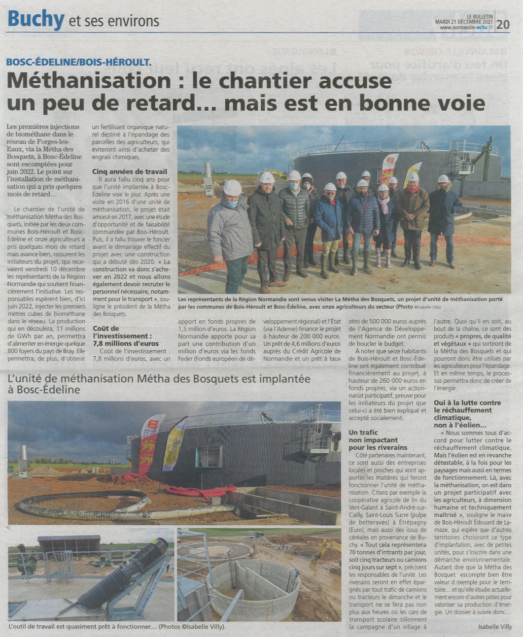 Le chantier de méthanisation en bonne voie